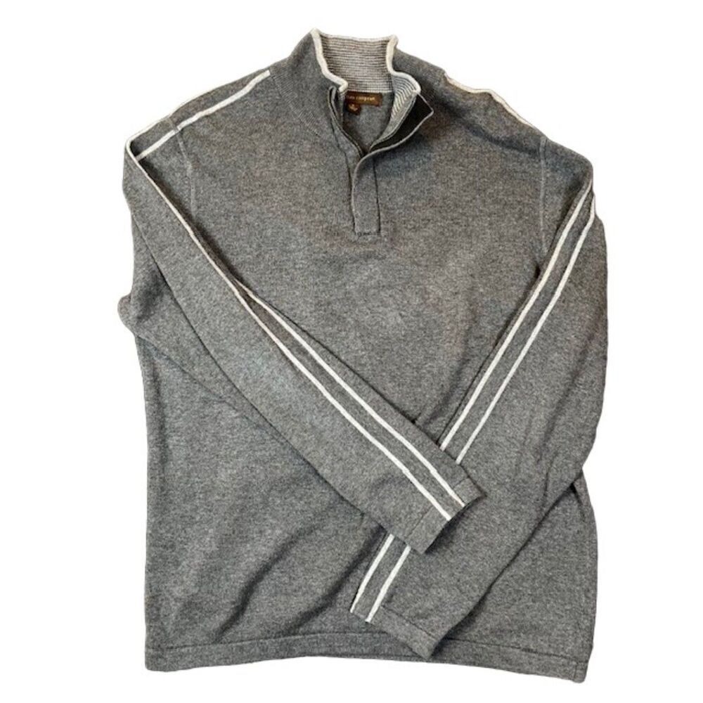 Sebastian Cooper‎ 1/4 Zip Men's Sweater Charcoal With Arm Stripes Size Large